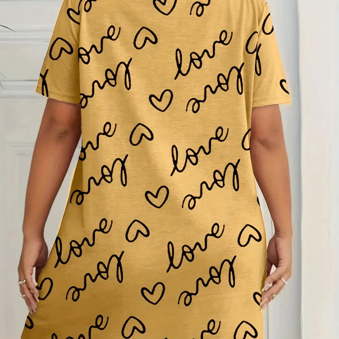 Plus Size Love Print Short Sleeve Nightgown Women's Large Size Micro Stretch Casual Round Neck Loungewear Dresses