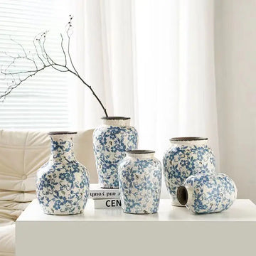 Blue and White Porcelain Vase for Flower Arrangement - Chinese Classical Ceramics with American Retro Style