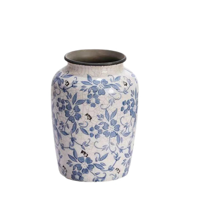 Blue and White Porcelain Vase for Flower Arrangement - Chinese Classical Ceramics with American Retro Style
