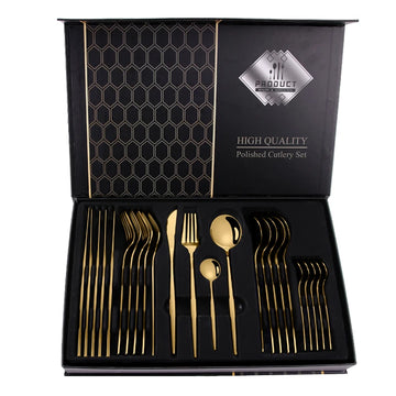 Wedding 24 Pcs Gold Flatware Sets Fourchette Stainless Spoon Fork Gold Cutlery Flatware Set Dinnerware Flatware
