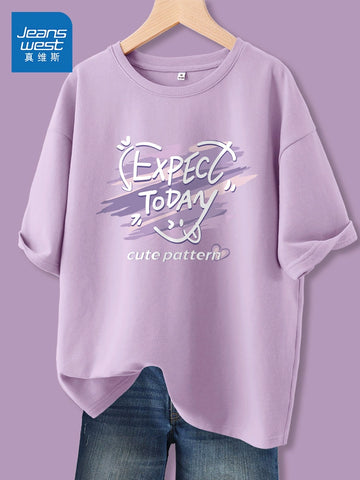 Jeans loose short sleeved T-shirt for women 2025 new hot item summer thin half sleeved design sense plus size women's T-shirt