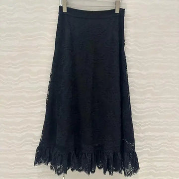 25-year-old summer new style lace-trimmed A-line high-waisted slimming long dress with skirt hem