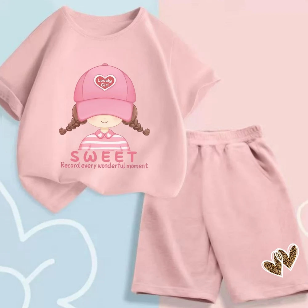 Summer Baby Clothes Set Kid Girls Cartoon Printed Short Sleeve T-Shirts Top And Shorts Bottom 2 Pieces Suit Children Tracksuits
