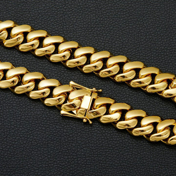 Heavy 10mm-22mm 18K Gold Tone 316L Stainless Steel Miami Curb Chain Nekclace or Bracelet
