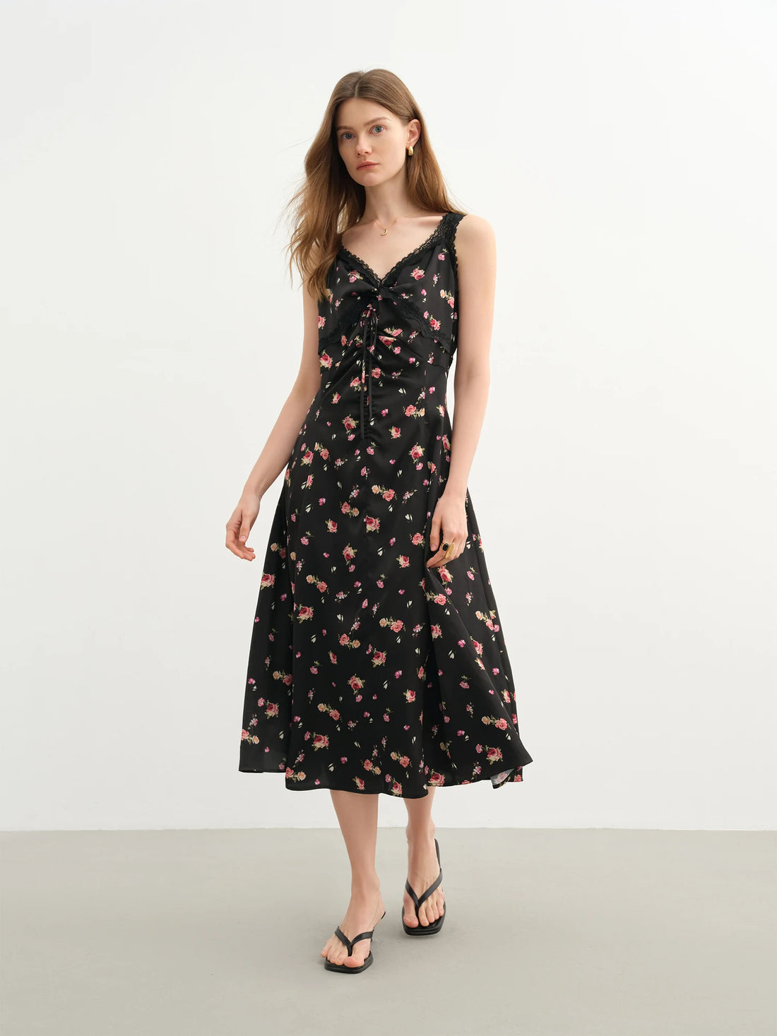 DUSHU Plus-Size Women's【Midnight Rose】 Lace Strapless Dress - 2025 Summer New Arrival Knot Slimming Long Dress 25DS82259