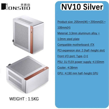 JONSBO NV10 Chassis ITX MINI Full Aluminum Support 1U FLEX Power Supply Standing or Lying Computer Case