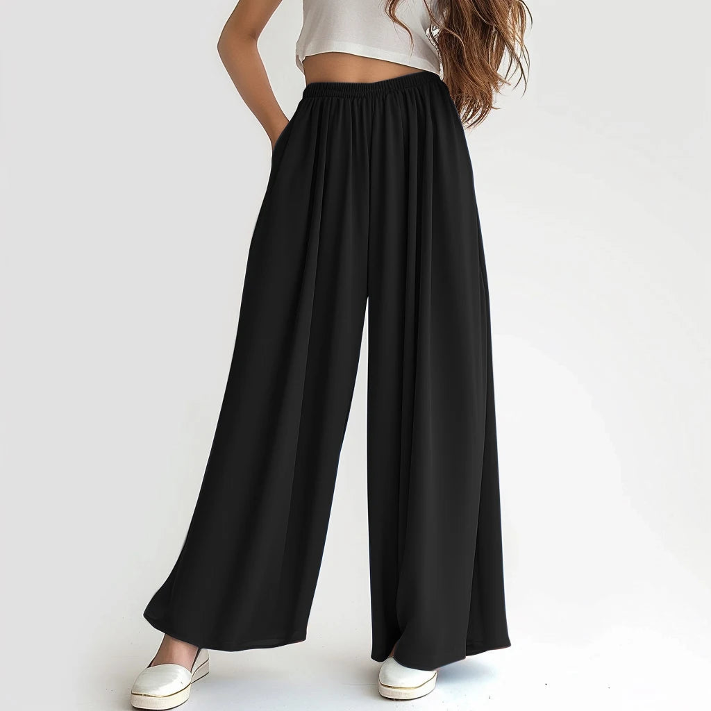 Spring Summer Women Elastic High Waisted Wide Leg Pants Female Solid Long Length Pants Casual Loose Plus Size Ladies Trousers