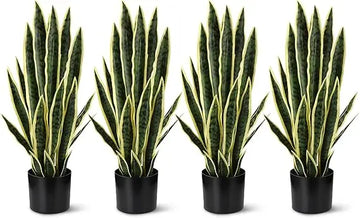 4 Pack 2.25 Ft Tall Artificial Snake Plant Faux Sansevieria Plant Large Fake Snake Bulk in Pot for Home Office Housewarming Gif
