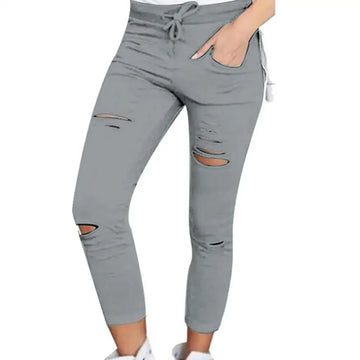 2025 Cargo Pants Women Fashion Slim High Waisted Stretchy Skinny Broken Hole Pencil Pants Solid Color Streetwear Trousers Womens