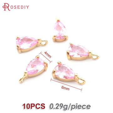 10PCS 4x6MM High Quality Champagne Gold Color Brass and Glass Drop Shape Charms Pendants Jewelry Earrings Findings Accessories