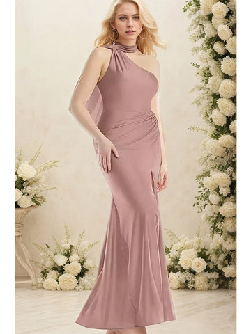 Women's Plus Size Evening Dress One Shoulder Scarf Collar Elegant Party Wedding Cocktail Maxi Dress Backless Mermaid Silk Dress