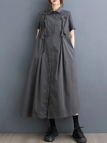 Black Vintage Spliced Shirt Dresses For Women Korean Fashion Short Sleeve Loose Casual Dress Elegant Clothing New Summer 2025