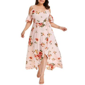 New Casual Fashion Printed Dress for Women Summer Flower Print Plus Size Dress Loose Fit Female Sling Dresses