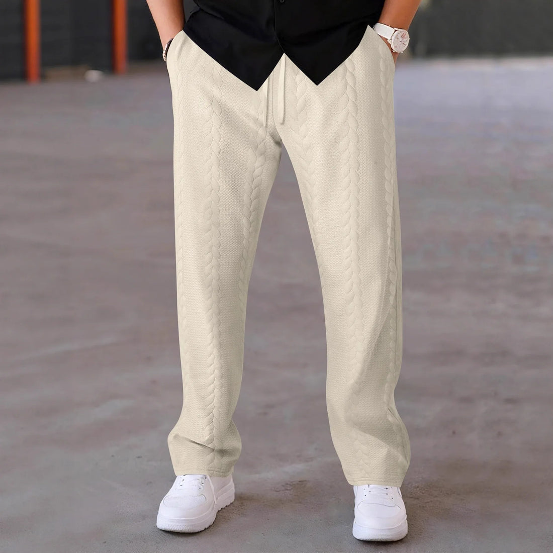 Fall new style fashionable men's retro outdoor casual multi-purpose sport pure-color jacquard straight-leg drawstring pants