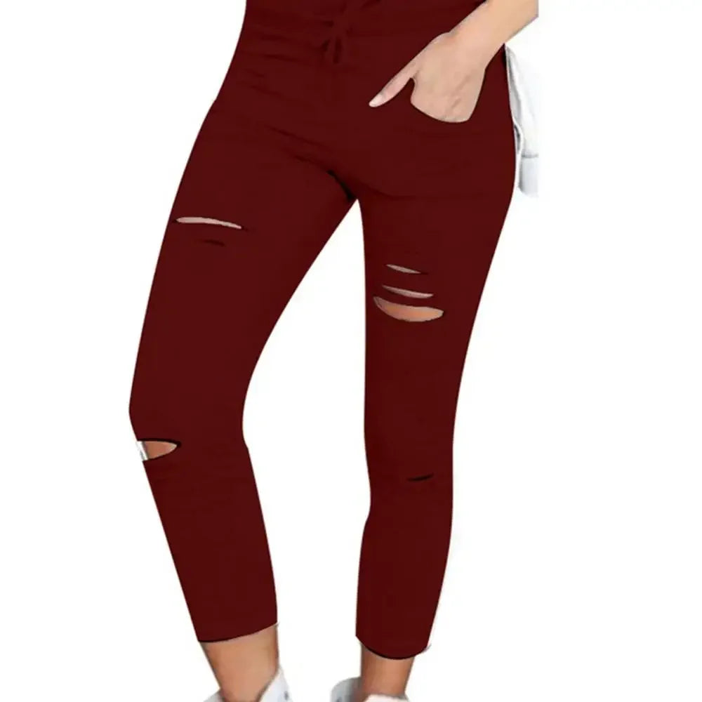 2025 Cargo Pants Women Fashion Slim High Waisted Stretchy Skinny Broken Hole Pencil Pants Solid Color Streetwear Trousers Womens