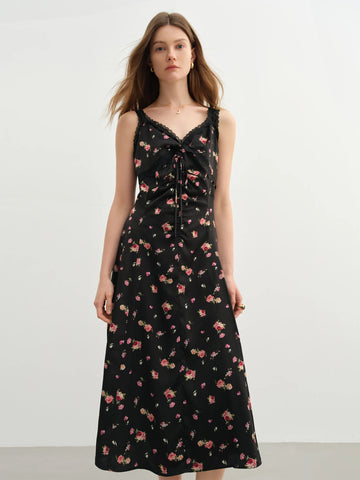 DUSHU Plus-Size Women's【Midnight Rose】 Lace Strapless Dress - 2025 Summer New Arrival Knot Slimming Long Dress 25DS82259