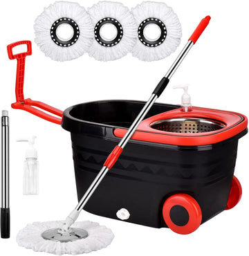 Spin Mop Bucket Sets 360° Spinning Floor Cleaning System with 3 Microfiber Replacement Heads, Extended Handle Household Item
