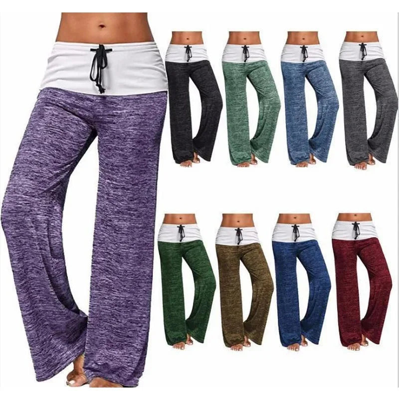2025 New Loose Leggings Women Wide Leg Pants Lace Up Fitness Plus Size Trousers High Waist Female Patchwork Boot Cut Pants
