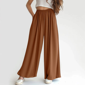 Spring Summer Women Elastic High Waisted Wide Leg Pants Female Solid Long Length Pants Casual Loose Plus Size Ladies Trousers