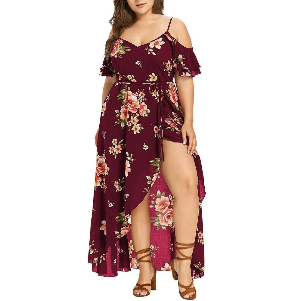 New Casual Fashion Printed Dress for Women Summer Flower Print Plus Size Dress Loose Fit Female Sling Dresses