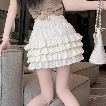 Sweet Ruffled Skirt for Women New High Waist Fluffy Cake Small A-line