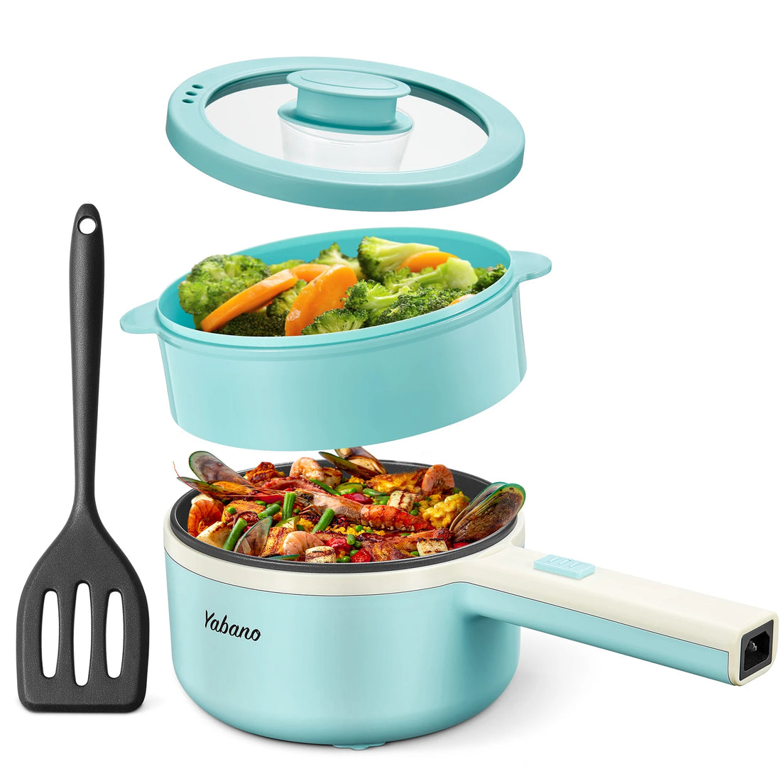 Hot Pot Electric With Steamer, 1.6L Ramen Cooker Non-Stick Sauté Pan for Steak, Egg, Fried Rice, Ramen, Oatmeal, Soup, Portable