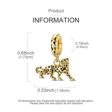 925 Sterling Silver Gold Color Guardian Leopard Cheetah Animal Dangle Charms Beads Pendant Fit Bracelet Necklace DIY Jewelry