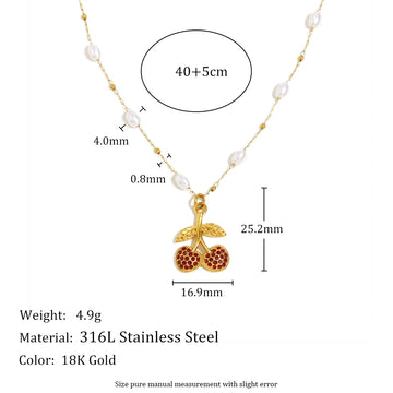 E.B.belle Fashion Imitation Chain Red/White Cherry Pendant Necklace PVD Plated Stainless Steel Women Neck Jewelry