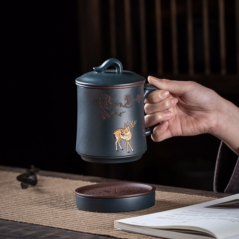 Gold inlaid jade purple clay cup, handmade tea cup, Kung Fu tea set, tea making, office cup, free gift, high-end Songlu cup