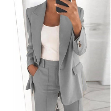 Women's Navy Blazer 2021 autumn elegant top office women's thin suit jacket single button suit jacket women's long arm monochrome jacket