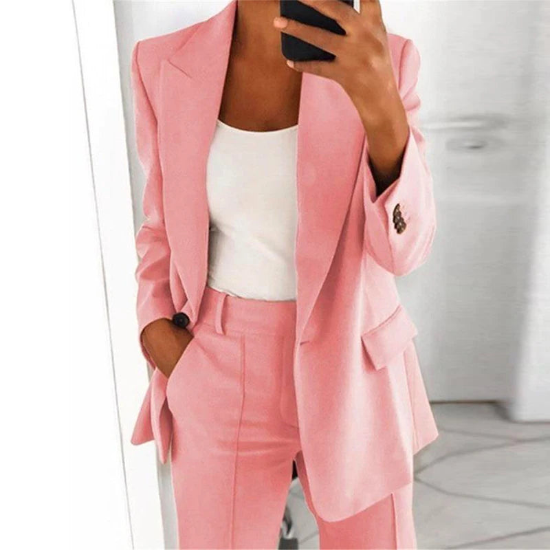 Women's Navy Blazer 2021 autumn elegant top office women's thin suit jacket single button suit jacket women's long arm monochrome jacket
