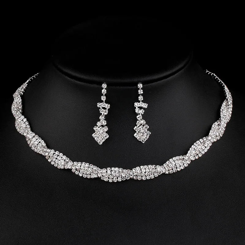 BLIJERY Fashion Bridesmaid Bridal Jewelry Sets for Women Rhinestone Crystal Necklace Earrings Sets Prom Wedding Jewelry Sets