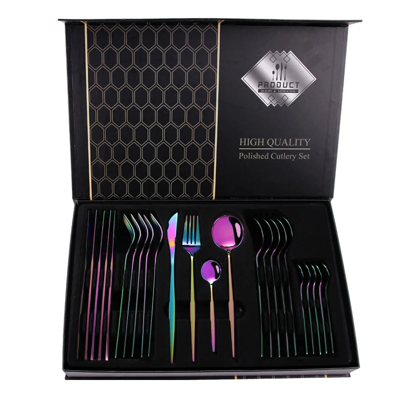 Wedding 24 Pcs Gold Flatware Sets Fourchette Stainless Spoon Fork Gold Cutlery Flatware Set Dinnerware Flatware