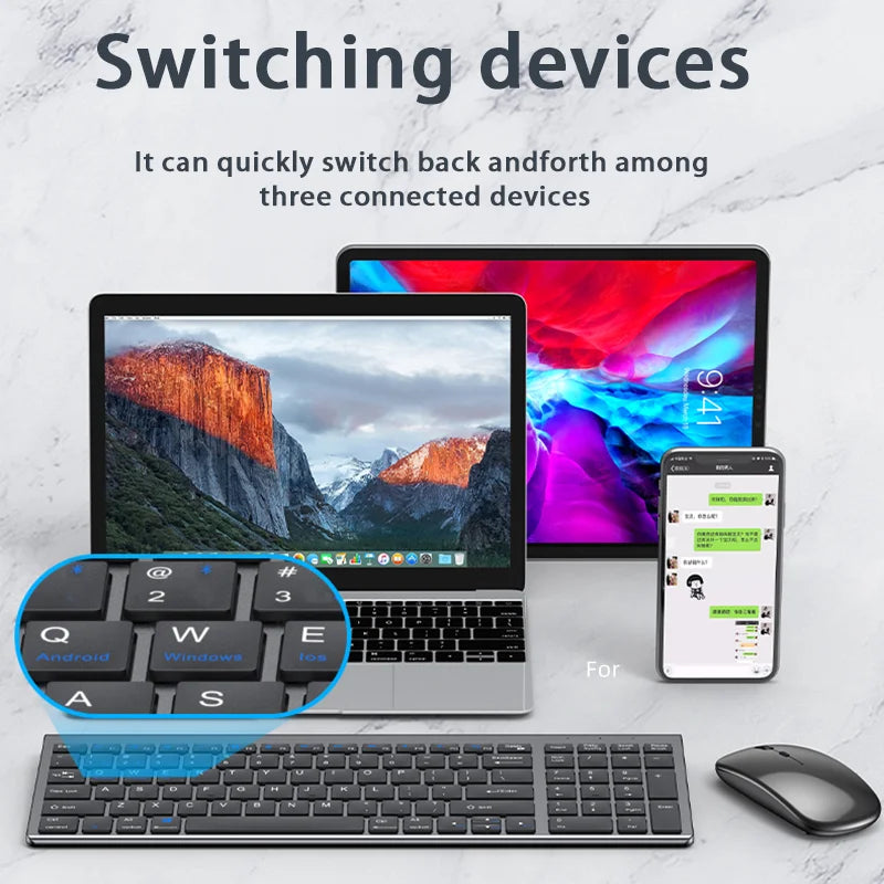 Bt 5.0 & 2.4G Wireless Keyboard Mouse Combo Rechargeable Full Size Wireless Keyboard for Notebook Laptop Pad PC Tablet