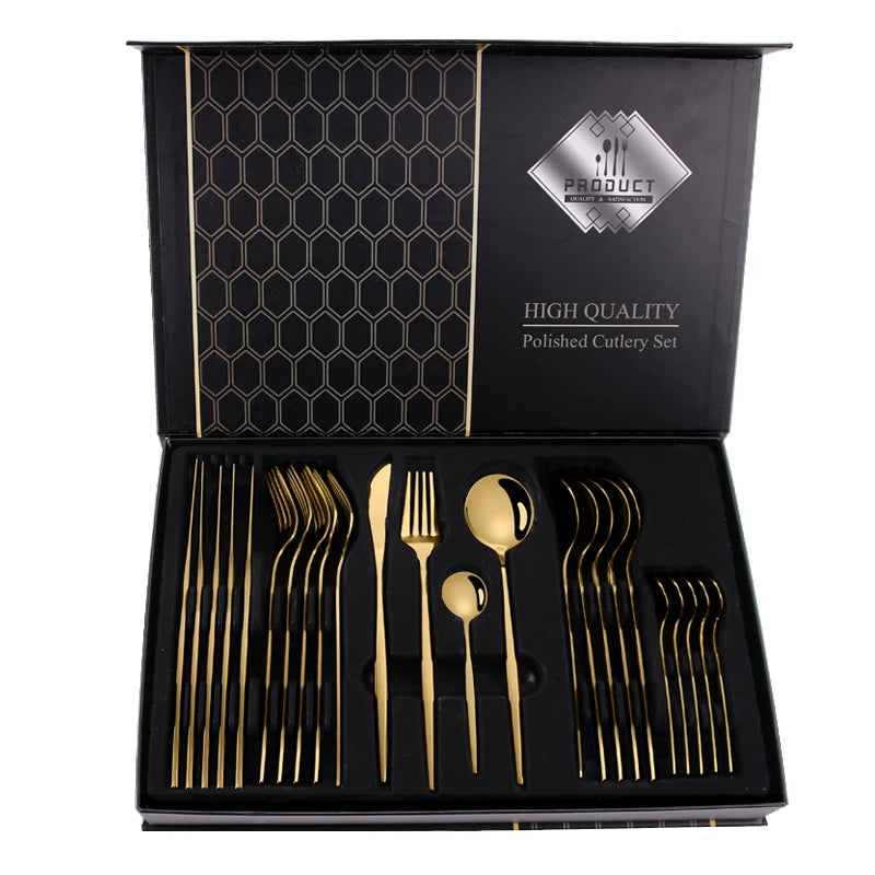 Wedding 24 Pcs Gold Flatware Sets Fourchette Stainless Spoon Fork Gold Cutlery Flatware Set Dinnerware Flatware