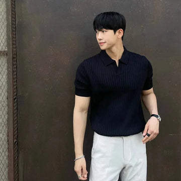 Men's Knitted Polo Trendy Polo Shirt For Men Summer Solid Color Top Versatile Knit Style Korean Short Sleeves Casual Fashion T-shirt
