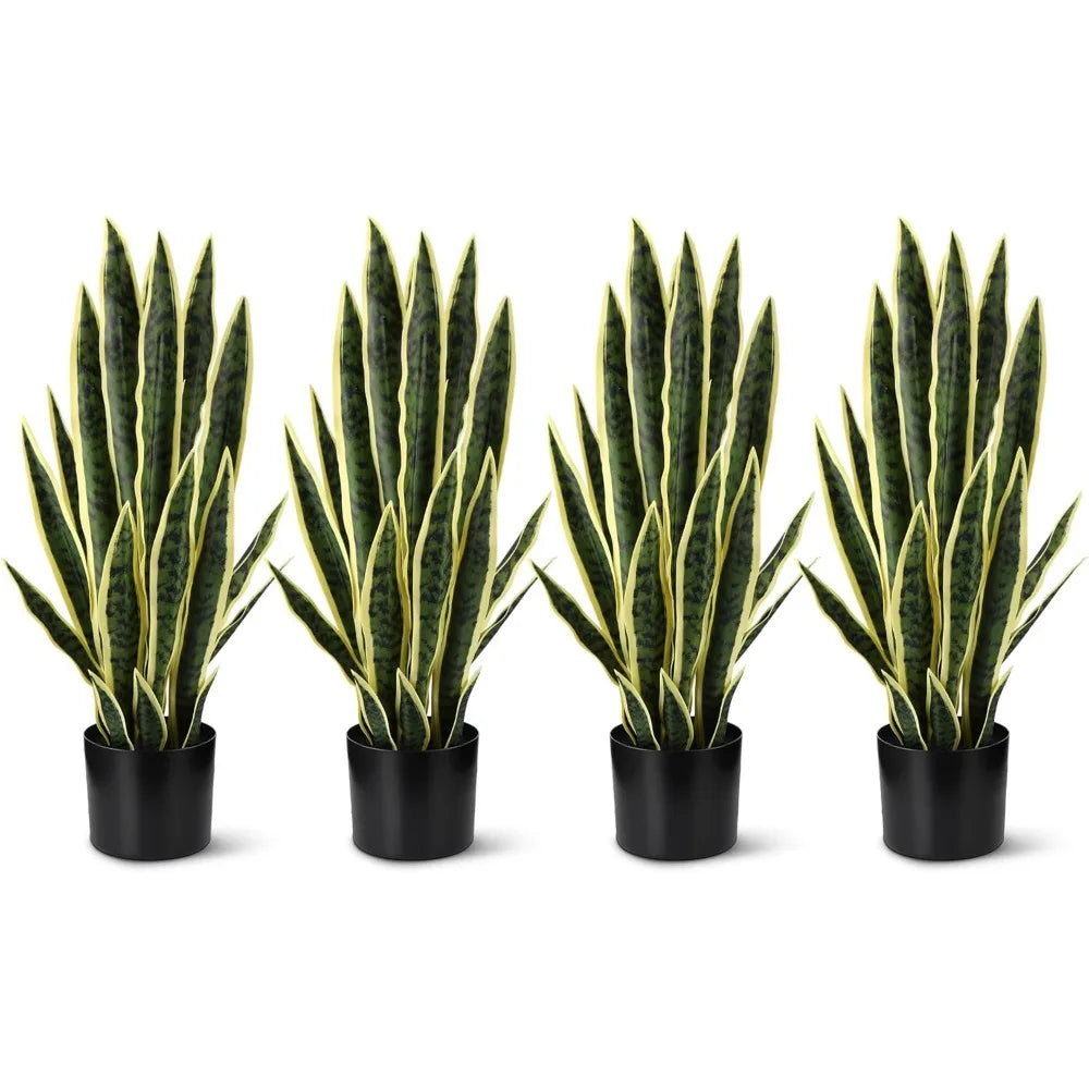 4 Pack 2.25 Ft Tall Artificial Snake Plant Faux Sansevieria Plant Large Fake Snake Bulk in Pot for Home Office Housewarming Gif