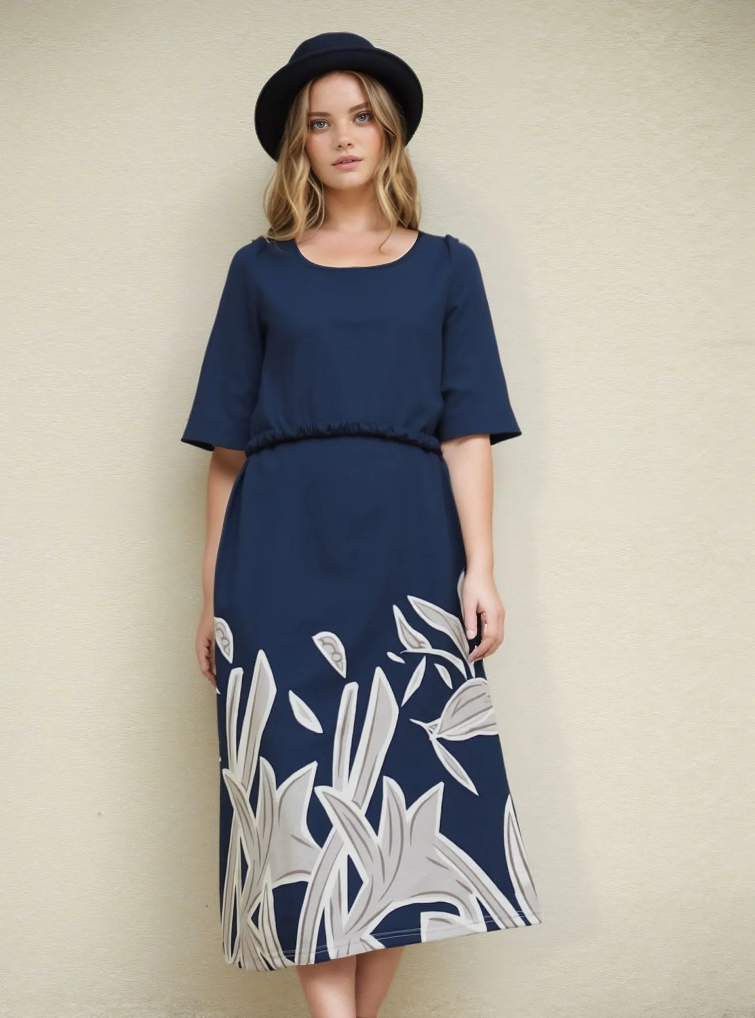 2025 European and American Summer Women's New Casual Floral Round Neck Mid-Length Straight Dress