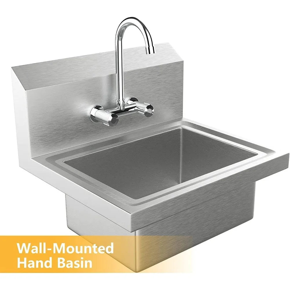 HAND BASIN Wall-Mounted Hand Wash Sink Restaurant Stainless Steel Commercial Hand Basin New