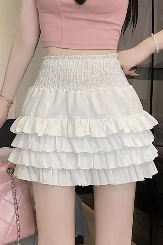 Sweet Ruffled Skirt for Women New High Waist Fluffy Cake Small A-line