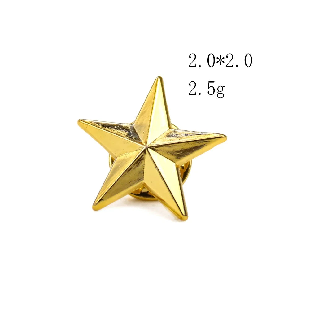 zinc alloy pin 1PCS Golden Color Pentagram Stars Zinc Alloy Metal Brooch Military Rank Epaulet Cockade Souvenir Badge DIY Uniform Jewelry Pins