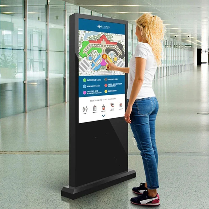 KINGONE 43 55 Inch Floor Standing Indoor Vertical LCD Kiosk Interactive Advertising Display Totem Touch Screen Digital Signage