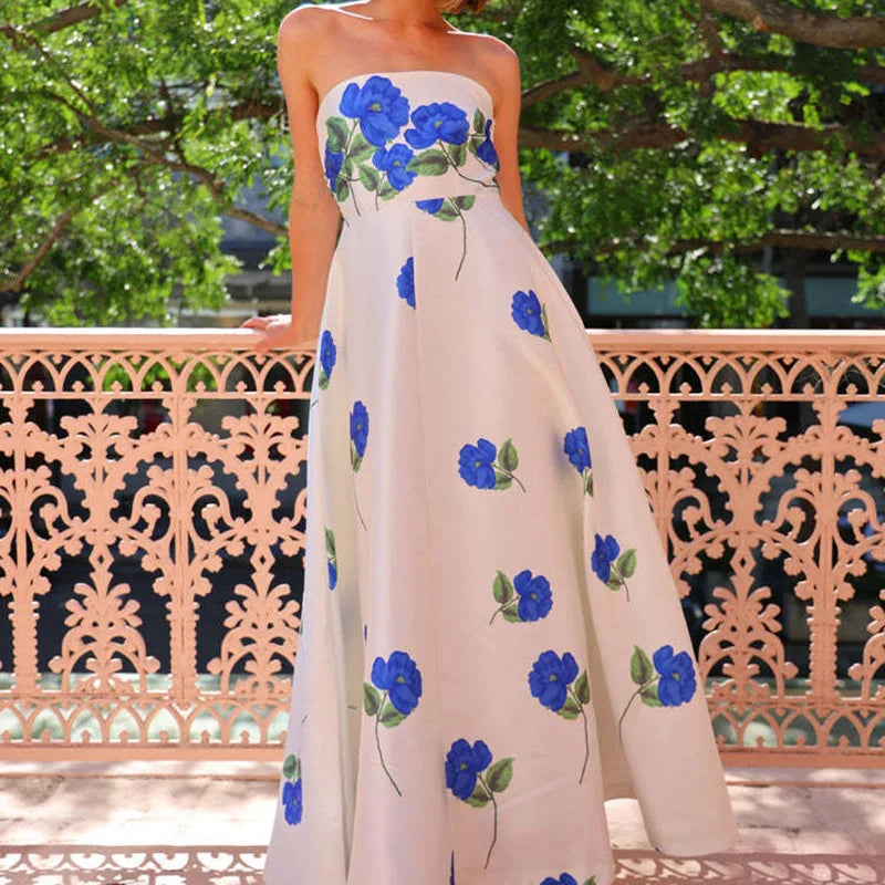 Strapless Slim Fit Patchwork Holiday Dress, Women Summer Sexy Backless Sleeveless Maxi Party Dress, 2025 Elegant Ladies Dress