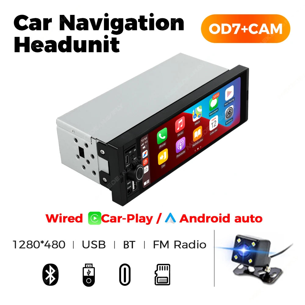 NaviFly 6.86" Wireless CarPlay Android Auto Universal 1 Din Car Radio Multimedia Video MP5 Player FM Stereo Receiver Camera BT