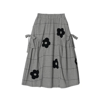 Half length skirt 2025 imakokoni summer Japanese style loose cotton linen plaid plush applique skirt 255010
