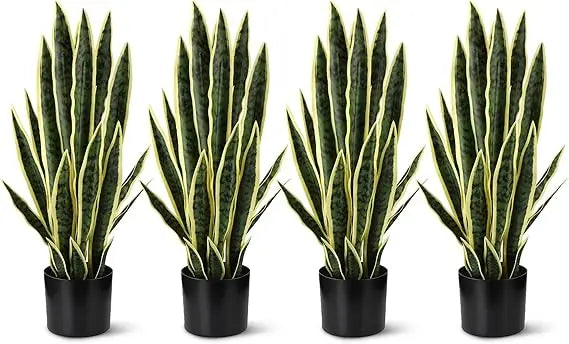 4 Pack 2.25 Ft Tall Artificial Snake Plant Faux Sansevieria Plant Large Fake Snake Bulk in Pot for Home Office Housewarming Gif