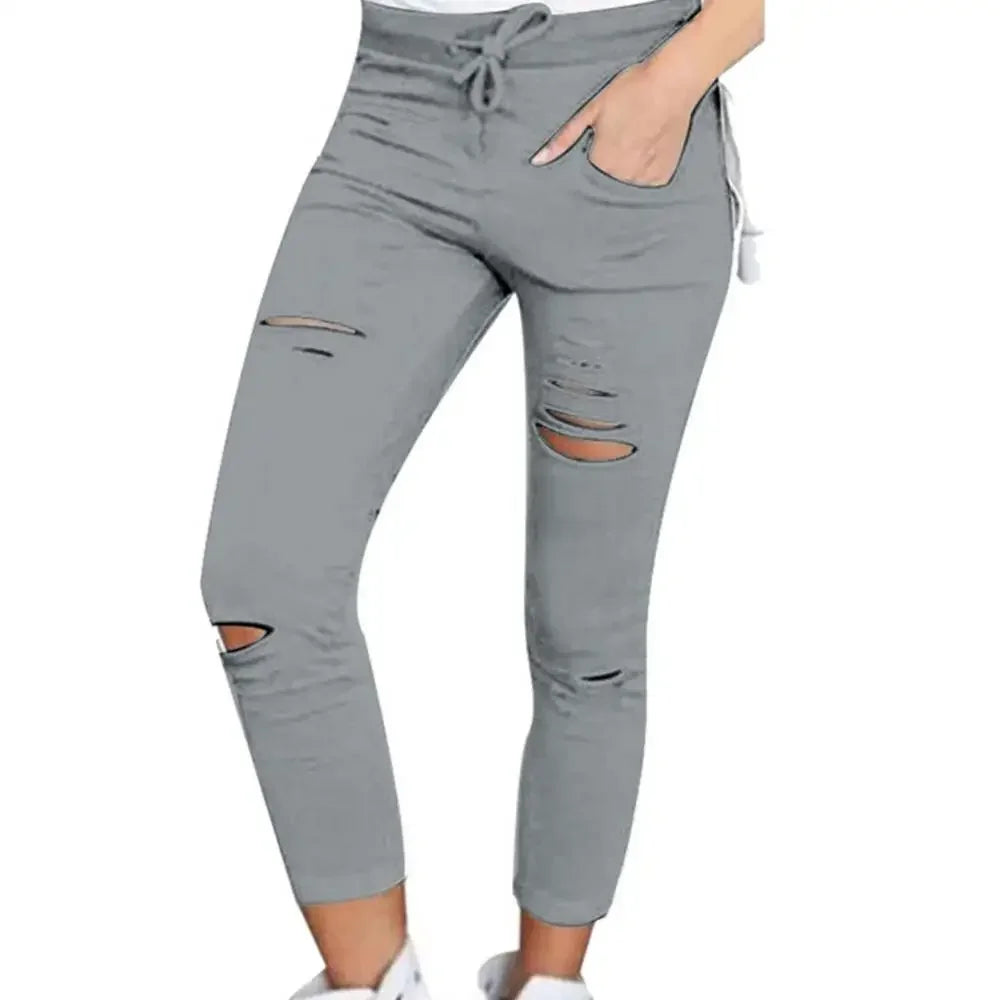 2025 Cargo Pants Women Fashion Slim High Waisted Stretchy Skinny Broken Hole Pencil Pants Solid Color Streetwear Trousers Womens