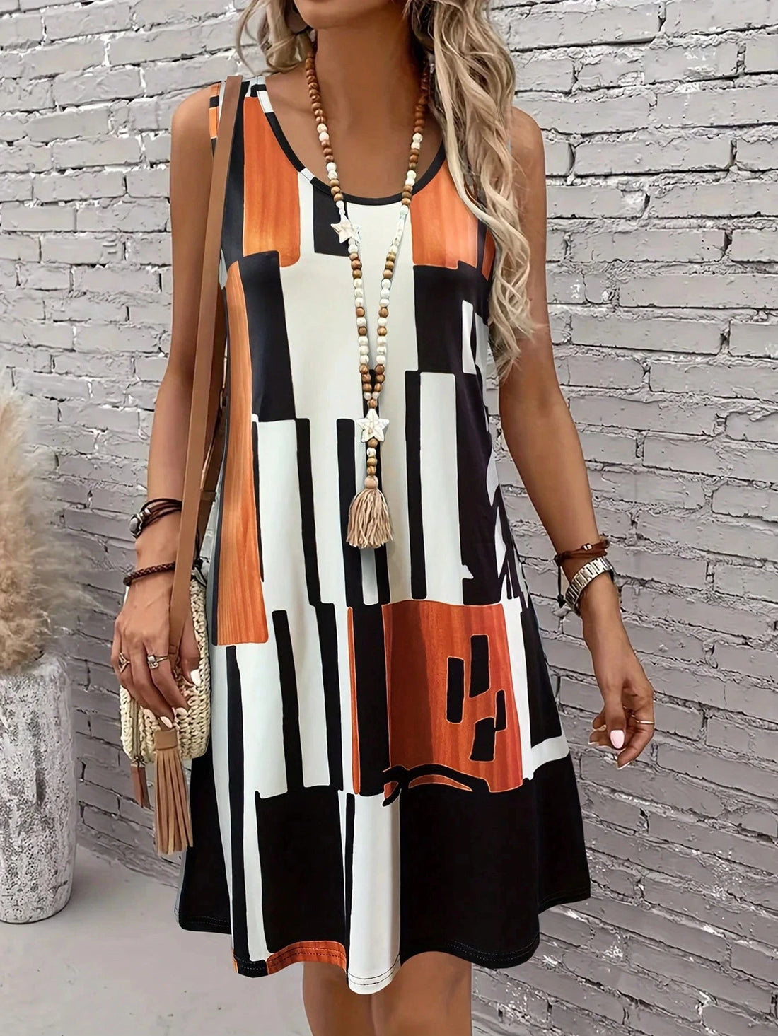 women dress Summer Women's Geometric Pattern Sleeveless Dress For Summer Vacation Dresses For Women Summer Women Bohemia Midi Dresses Y2K