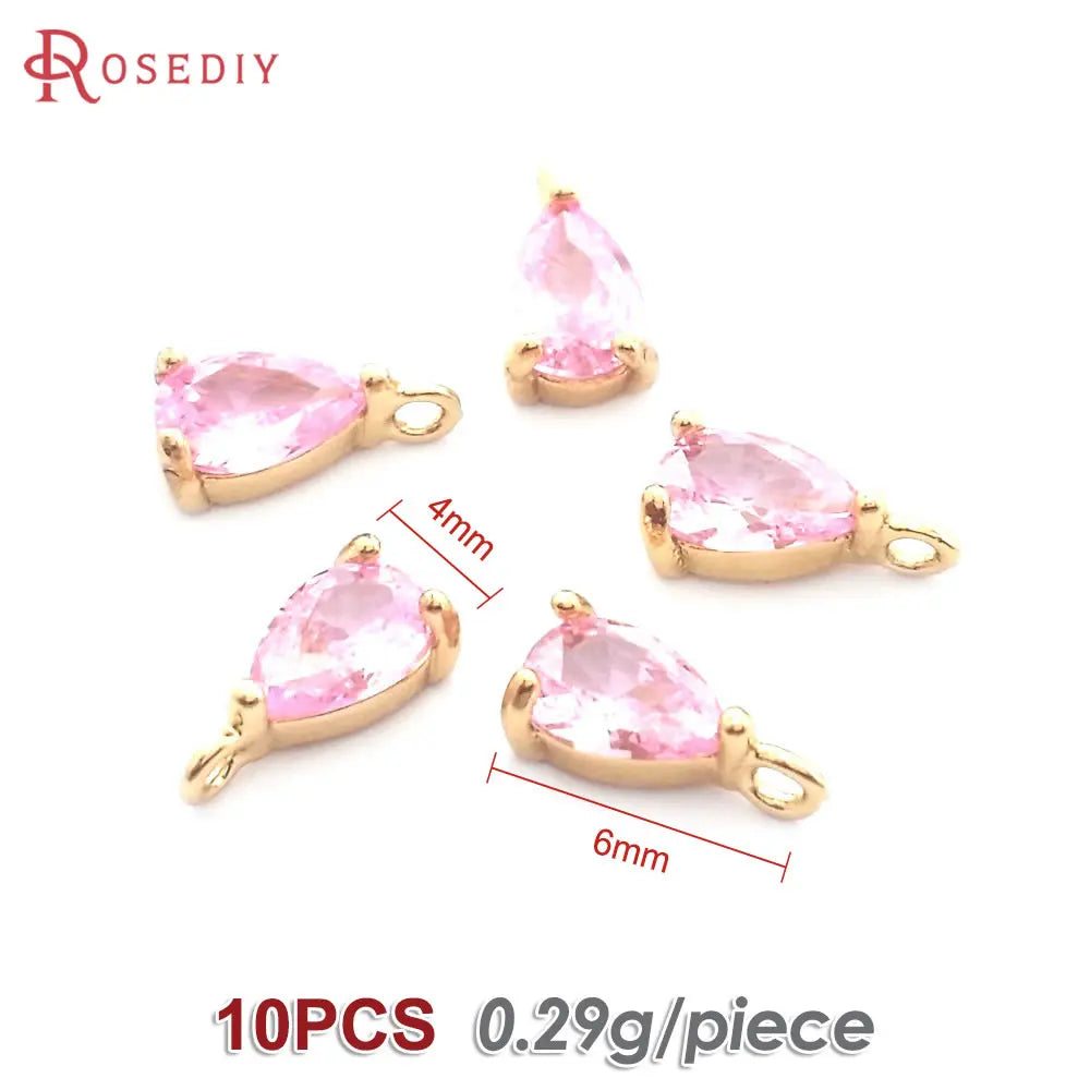 10PCS 4x6MM High Quality Champagne Gold Color Brass and Glass Drop Shape Charms Pendants Jewelry Earrings Findings Accessories