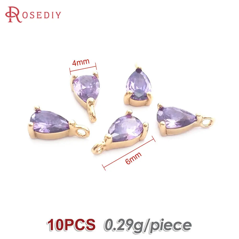 10PCS 4x6MM High Quality Champagne Gold Color Brass and Glass Drop Shape Charms Pendants Jewelry Earrings Findings Accessories
